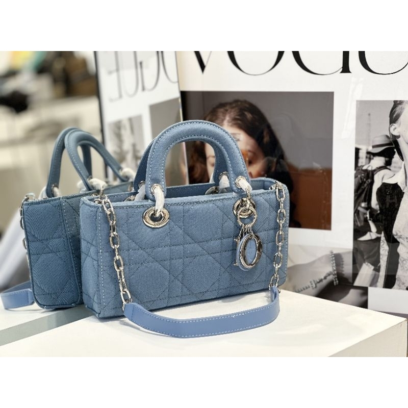 Túi xách nữ LADY Blue da bò denim sz26cm bản 2 quai đẹp dã man fullbox hãng