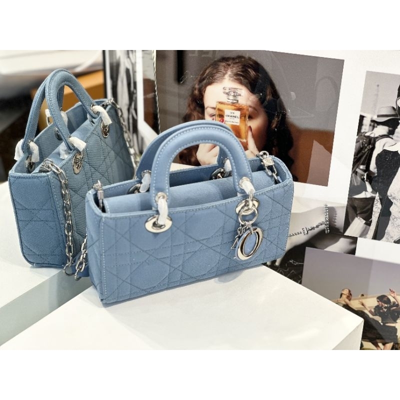 Túi xách nữ LADY Blue da bò denim sz26cm bản 2 quai đẹp dã man fullbox hãng