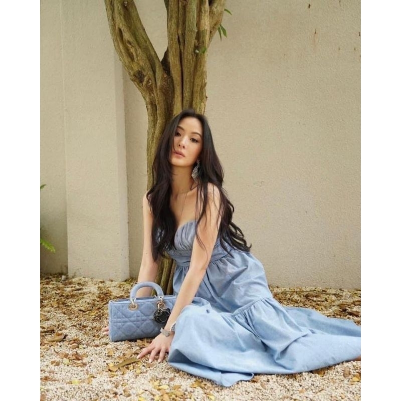 Túi xách nữ LADY Blue da bò denim sz26cm bản 2 quai đẹp dã man fullbox hãng