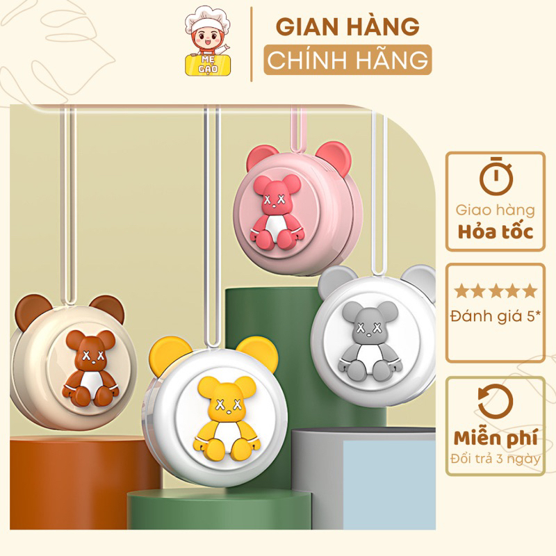 Quạt Mini đeo cổ GẤU Bearbrick, Sạc USB tích điện cho bé Hè năng động - MẸ GẠO
