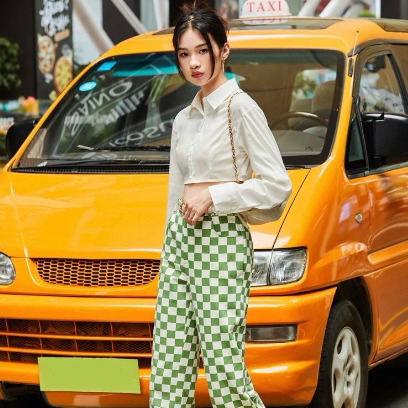 Áo sơ mi croptop dài tay HAGA cổ áo polo SM67