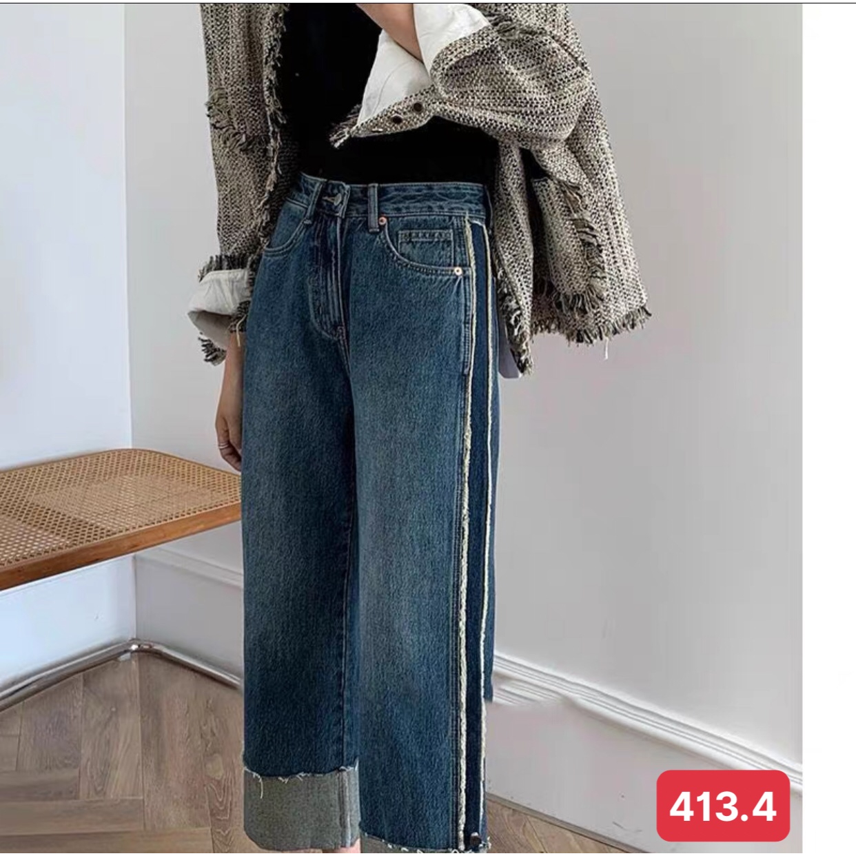 Quần bò jean ống rộng suông xuông nữ jeans cạp cao túi trước thêu gối phong cách Hàn Quốc 2023 | BigBuy360 - bigbuy360.vn