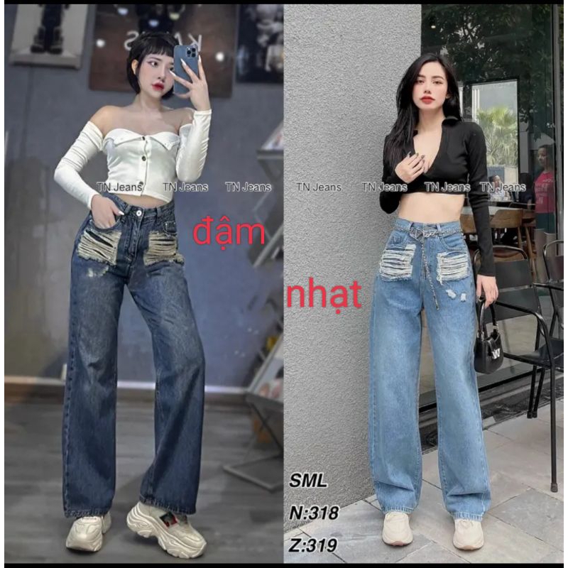 MS1- Quần jean nữ ống suông túi rách chất cotton không co giãn có big size đến 69kg cho các chị em ạ | BigBuy360 - bigbuy360.vn