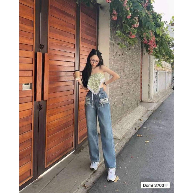 MS1- Quần jean nữ ống suông túi rách chất cotton không co giãn có big size đến 69kg cho các chị em ạ | BigBuy360 - bigbuy360.vn