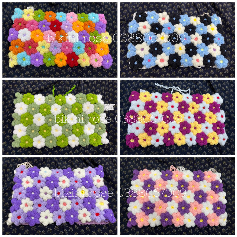 ÁO LEN MÓC GHÉP HOA NHIỀU MÀU, CÓ ÁO XOÀI