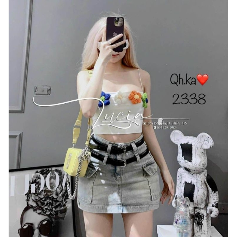 Quần váy jeans túi hộp 2 đai hàng QC L1