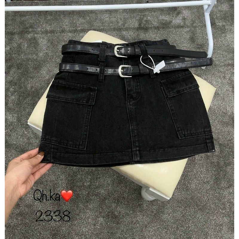 Quần váy jeans túi hộp 2 đai hàng QC L1