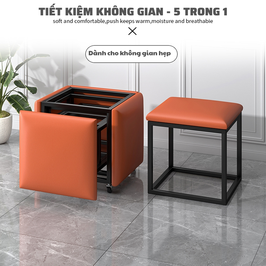Ghế khối rubik gấp gọn 5 trong 1 có bánh xe di chuyển - Ghế Đôn Sofa Xếp gọn tiện lợi