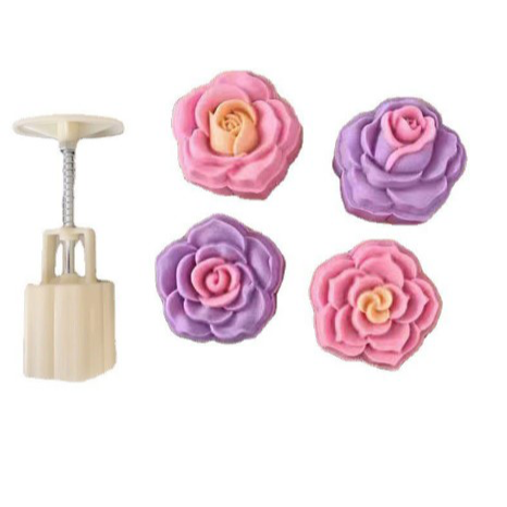 Khuôn Trung Thu Lò Xo 50g  4 Mặt Hoa Hồng