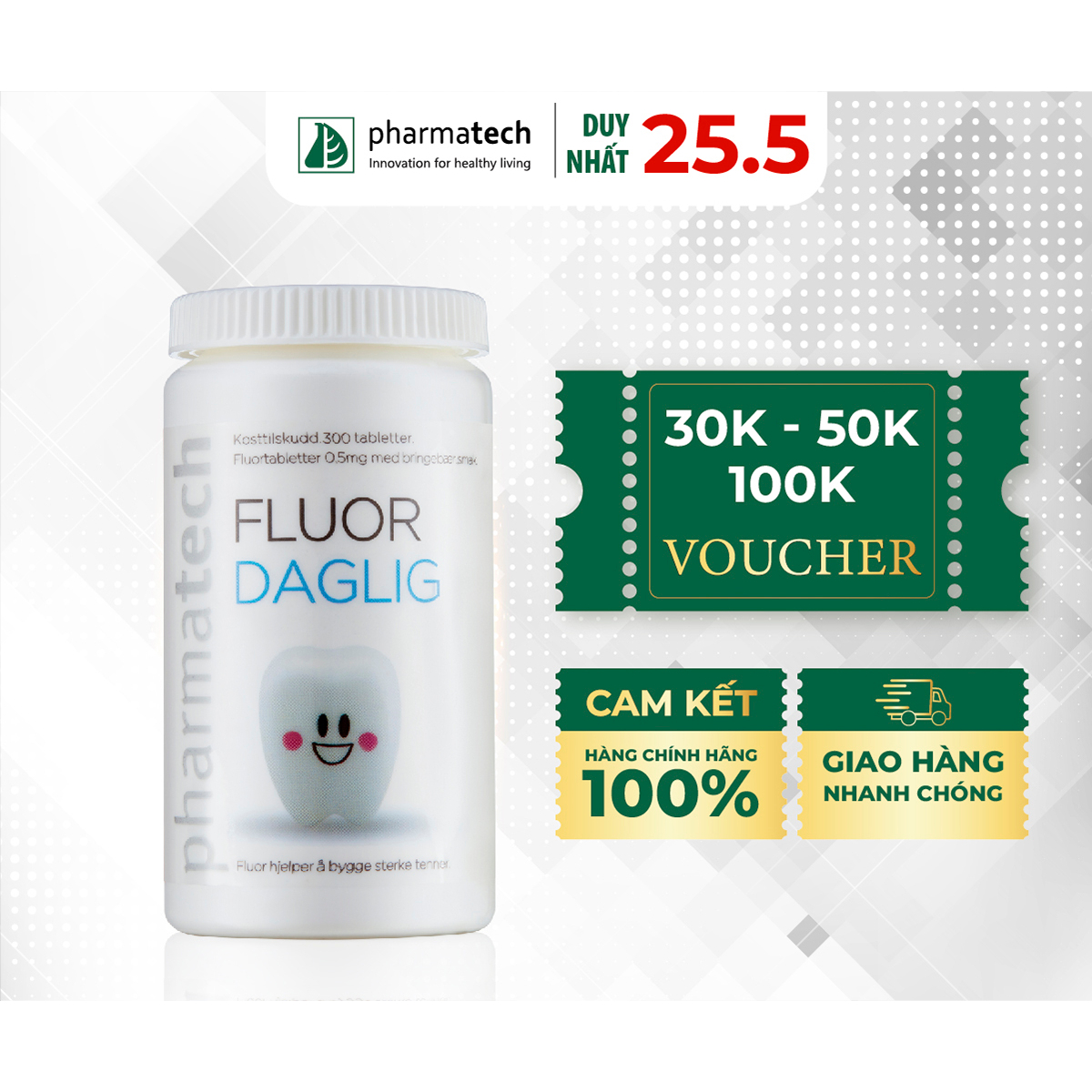 Viên Ngậm Trắng Răng Bảo Vệ Men Răng FLOUR DAGLIG 300 Viên