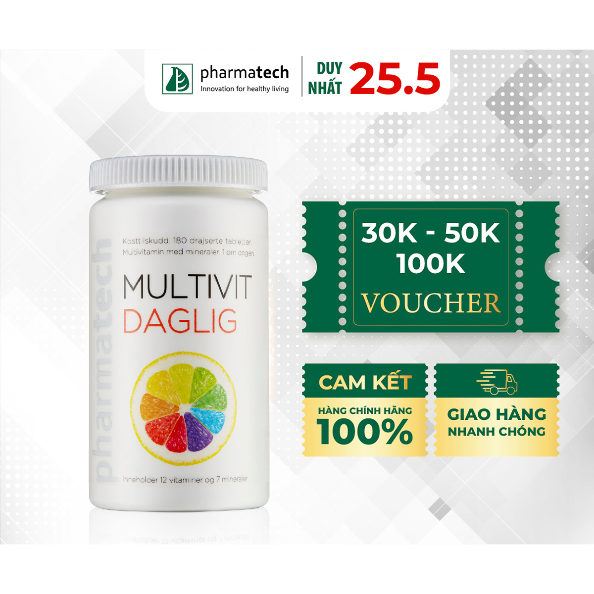 Viên uống bổ sung vitamin và khoáng chất MULTIVIT DAGLIG 180 viên