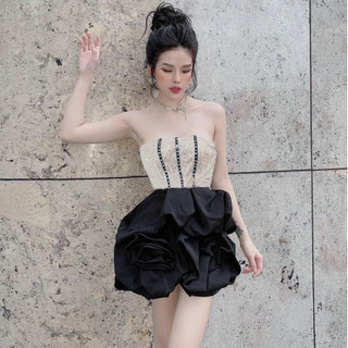 VÁY KIM SA 2 DÂY PHỐI TÙNG BÈO XOẮN HOA HỒNG 100323