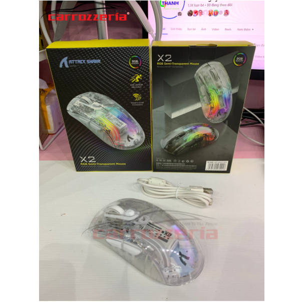 Chuột Gaming Attack Shark X2 Trong Suốt Không Dây Kết Nối Bluetooth 2.4G Dây Type C Đèn led RGB