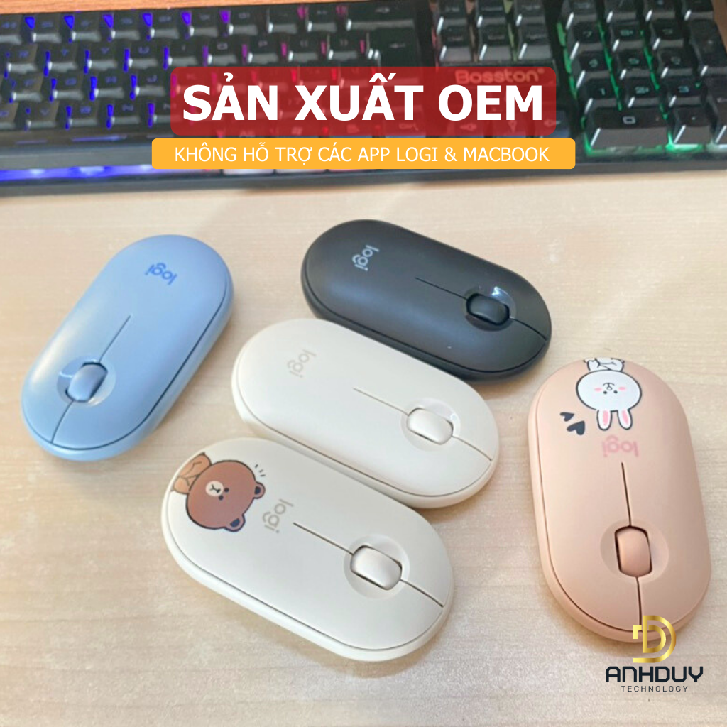 Chuột không dây bluetooth Logitech Pebble M350 OEM thiết kế mini click silent 5 màu tùy chọn