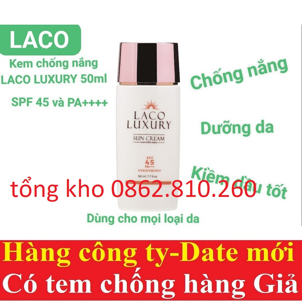 Laco Luxury Sun Cream 50ml Kem Chống Nắng, dưỡng trắng SPF45 PA++++ Lên Tone, Chống UVA, UVB, Không Nhờn, Kiềm Dầu