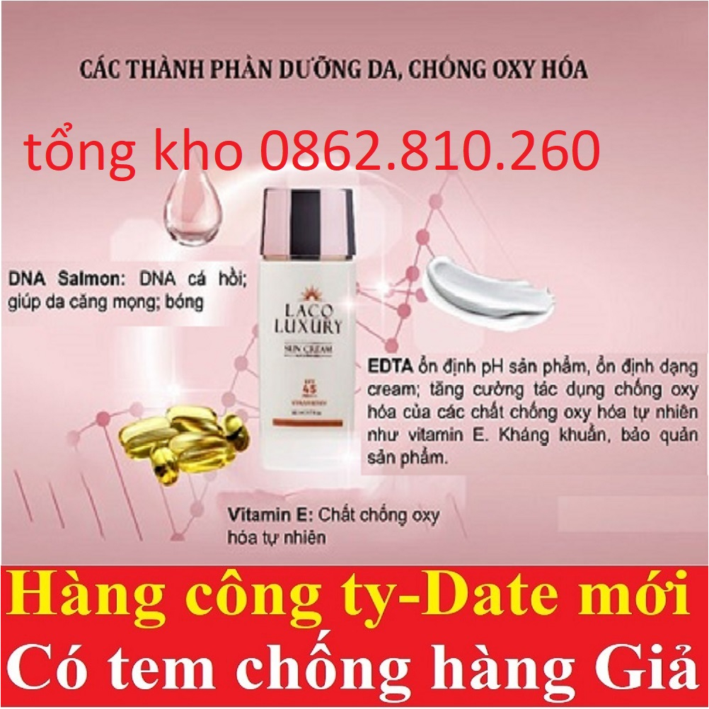 Kem chống nắng vật lý và hoá học Laco Luxury Sun Cream 50ml SPF45 PA++++ Lên Tone, Chống UVA, UVB, Kiềm Dầu,Không Nhờn