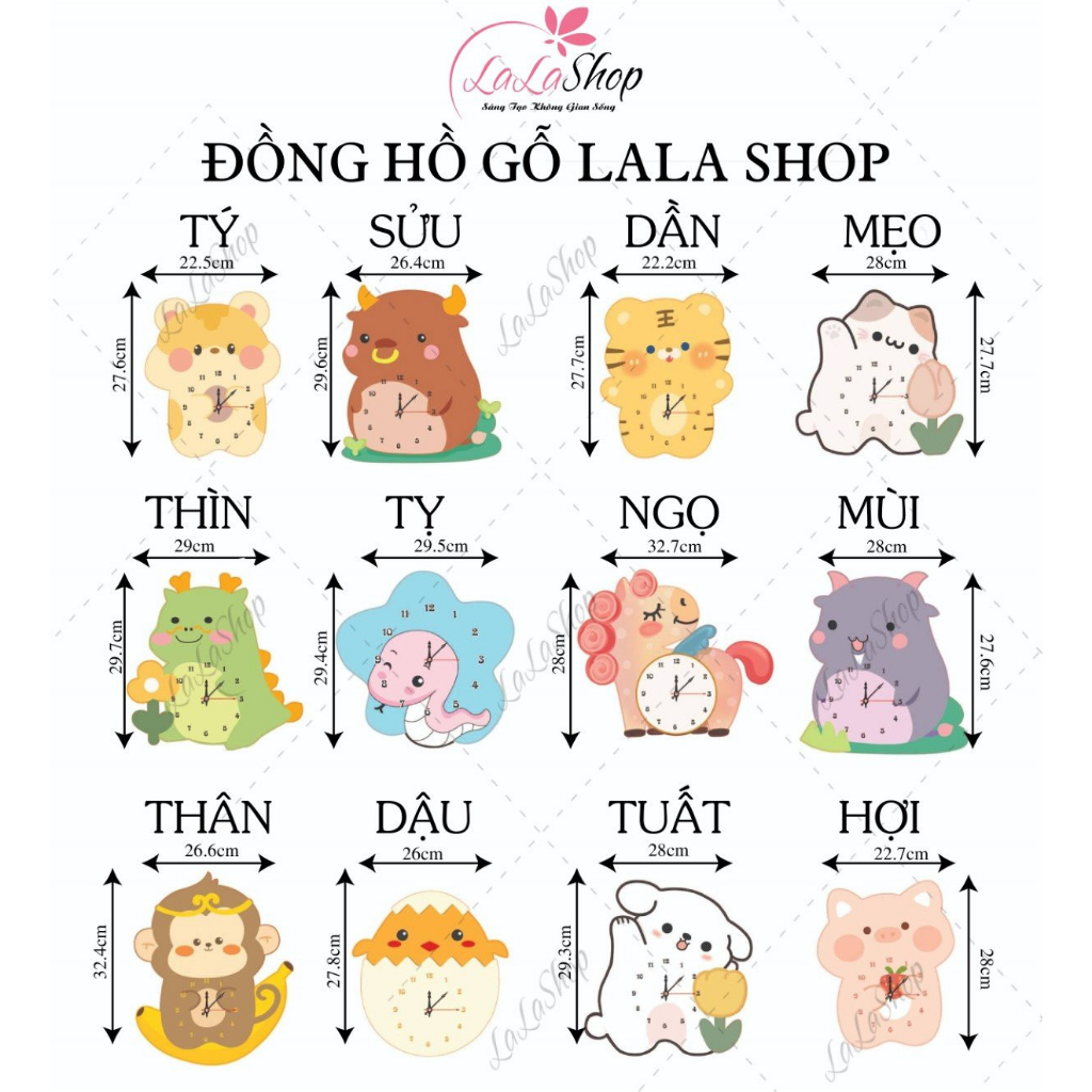 Đồng hồ gỗ treo tường hình 12 con giáp ngộ nghĩnh, nhân vật hoạt hình decor phòng khách, phòng bé siêu đẹp giá rẻ