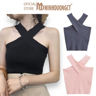 Áo thun body 2 dây đắp chéo sang chảnh, áo chéo cổ croptop thun mịn