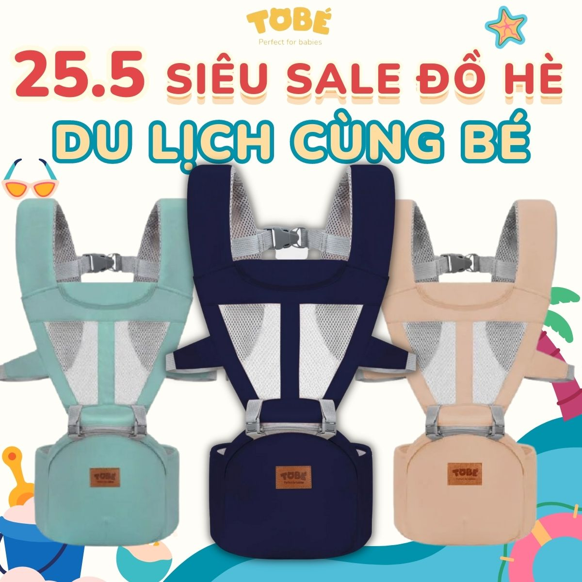 Địu em bé TOBÉ 6 tư thế đai an toàn 0-3 tuổi định hình thông minh chịu lực đa điểm 6101