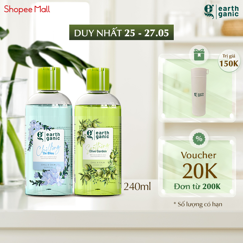 Combo 2 Sữa Tắm Dưỡng Ẩm Earthganic chứa AHA Hương Ô Liu + Hương Hoa Lan Nam Phi 240mlx2