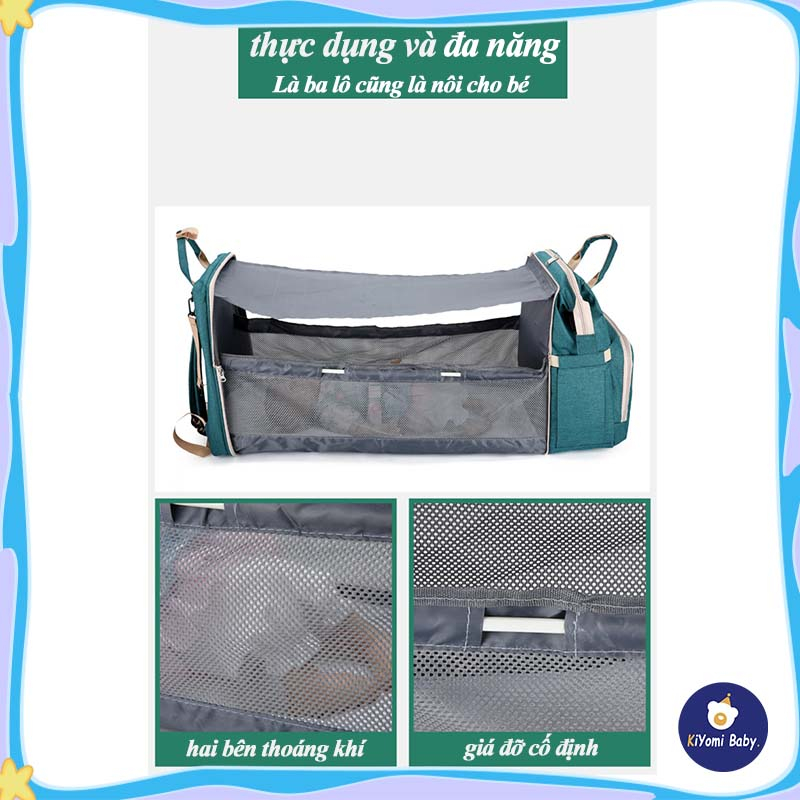 Nhiều màu tùy chọn Balo mẹ 2 trong 1 đa năng có nôi gấp và usb Balo bình sữa