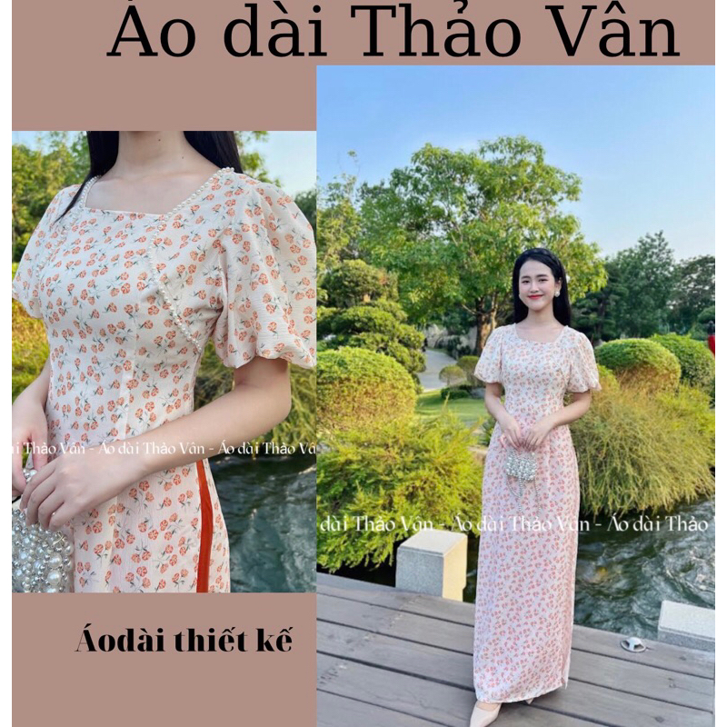 Áo dài hoa nhí form truyền thống chất lụa Nhật cao cấp 2 tà-TV057