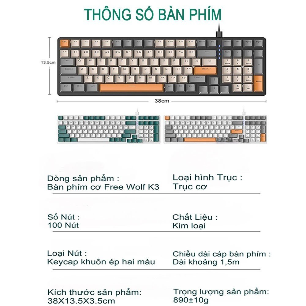 [Bàn Phím Cơ ZIYOU K3] Kết nối có dây - 3 màu - 10 chế độ nháy đèn | BigBuy360 - bigbuy360.vn