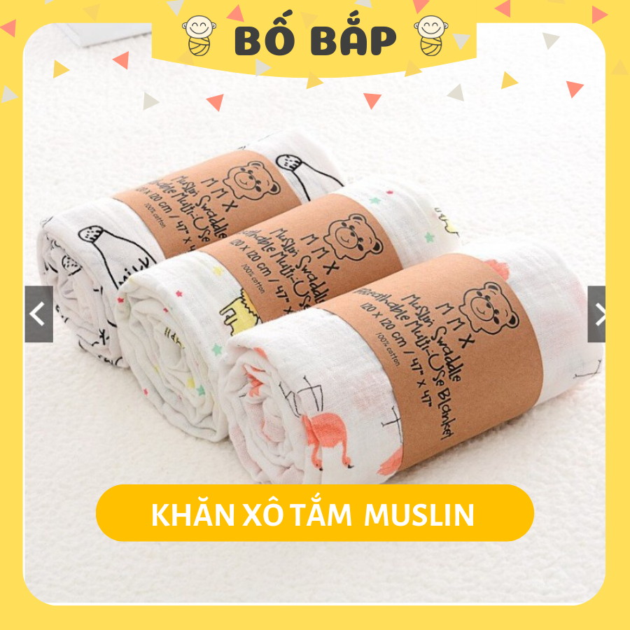 Khăn Xô Tắm Muslin Swaddle Organic cotton Khăn Tắm Đa Năng Cho bé - Bố Bắp Store