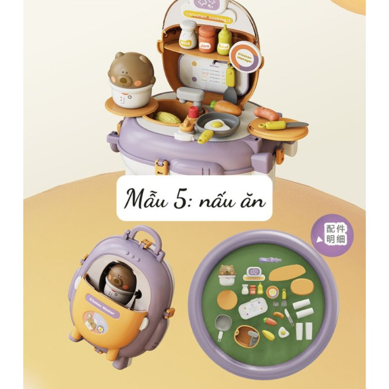 Bộ đồ chơi nấu ăn trang điểm đất nặn hình balo nhiều mẫu siêu xinh cho bé PAPAZUM