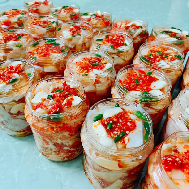 Hũ 800g Măng tre ngâm chua ngọt tỏi ớt, ăn kèm bún, phở…