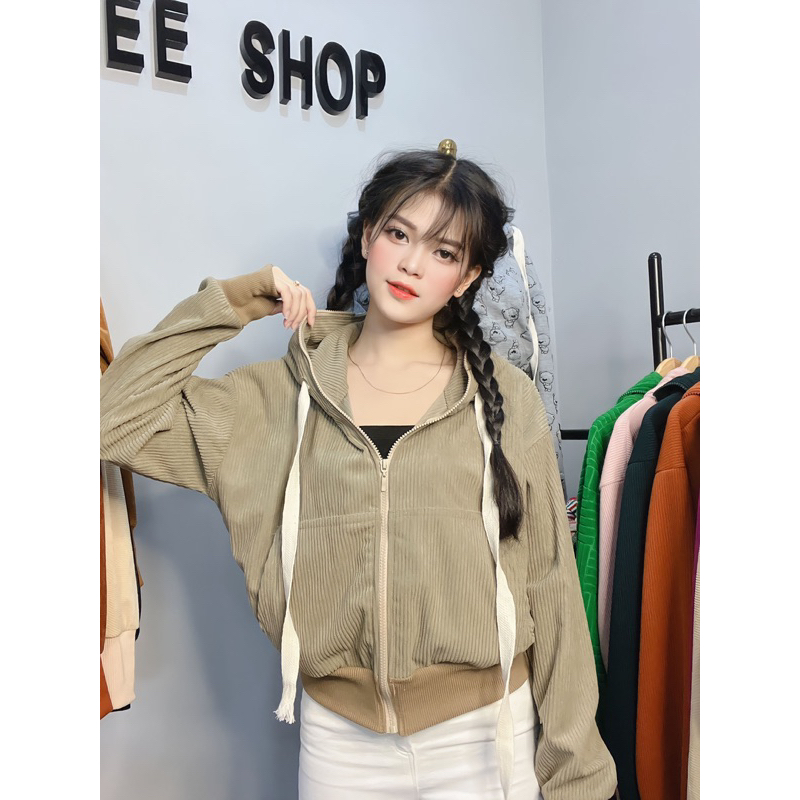 ÁO KHOÁC NHUNG KAKI GÂN BEE-SHOP