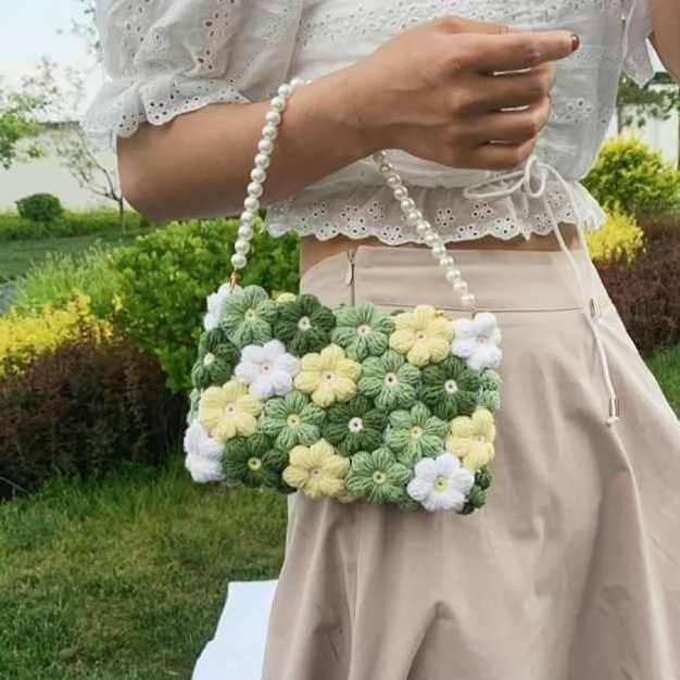 Hoa móc len DIY 6 cánh tráng trí váy áo, túi xách