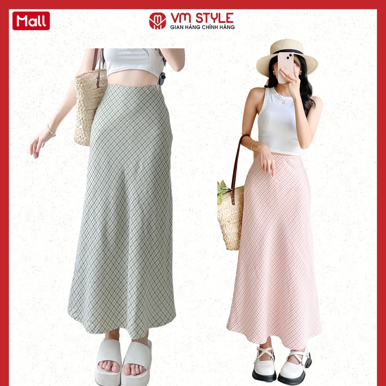 Chân váy nữ VMSTYLE dáng dài form A xòe cạp cao caro thời trang công sở 15707 - CVD00074