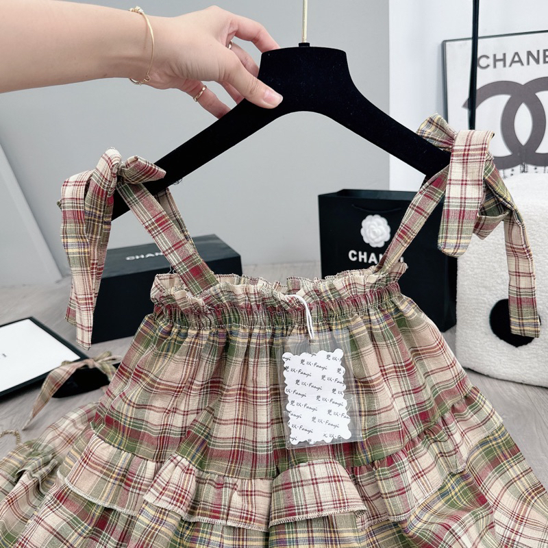 [ 𝐅𝐑𝐄𝐄 𝐒𝐇𝐈𝐏 ] Áo 2 dây caro viền bèo siêu xinh Vải caro thô đũi QC mềm đẹp, 2 dây điều chỉnh, chun ngực ôm đẹp