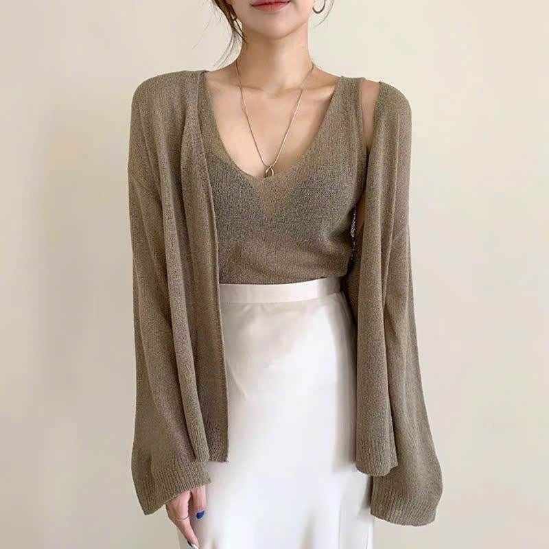 Sét áo len sát nách +áo cadigan hàng QC