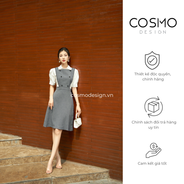 Váy xoè kẻ tím than phối giả sơmi trắng COSMO Design 11604