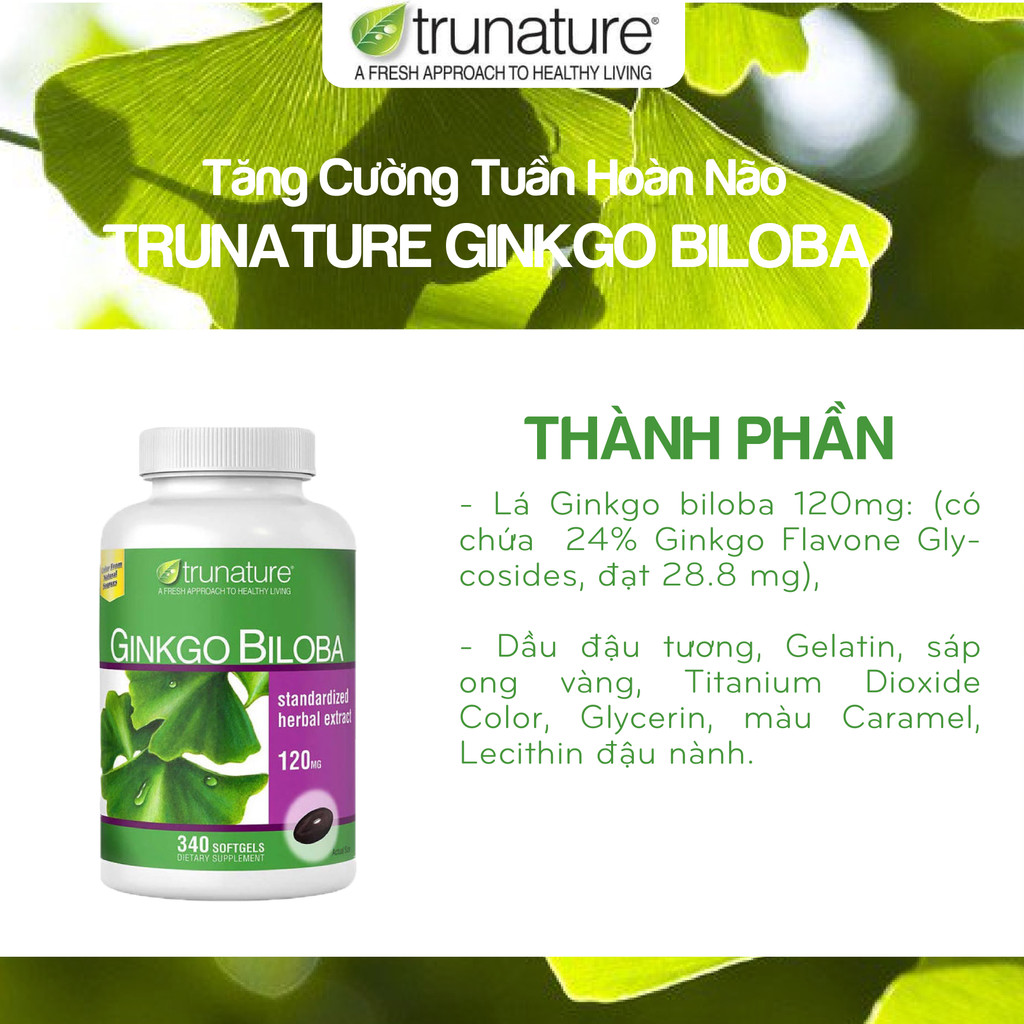 Viên uống bổ não Trunature Ginkgo Biloba 340 viên Kirkland Signature của Mỹ hỗ trợ tuần hoàn máu não