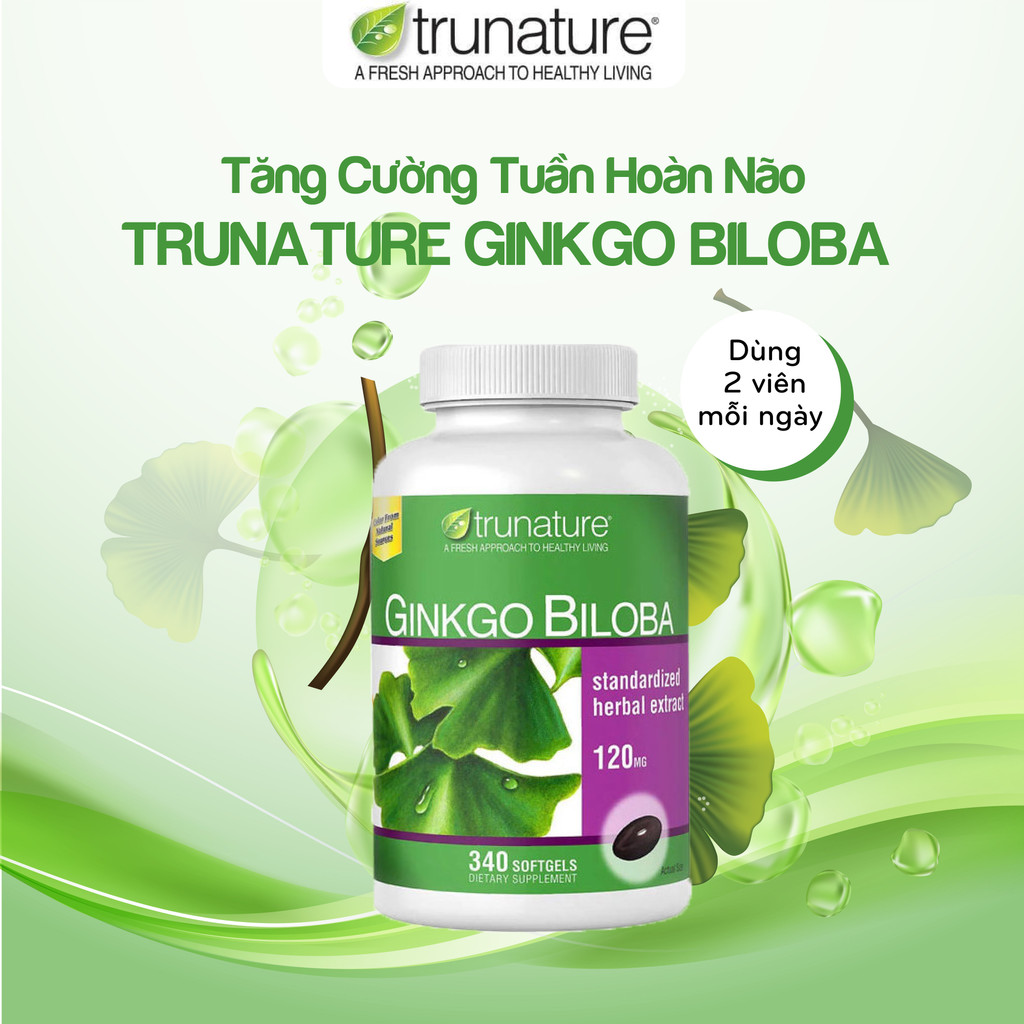 Viên uống bổ não Trunature Ginkgo Biloba 340 viên Kirkland Signature của Mỹ hỗ trợ tuần hoàn máu não