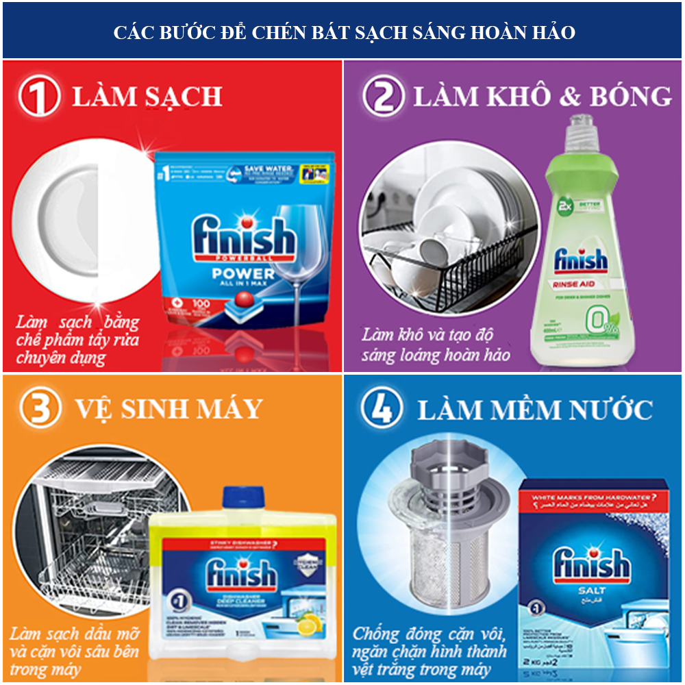 Viên Rửa Bát Cao Cấp Finish Quantum All in 1 Hương Chanh 12 Tính Năng Túi 27 viên