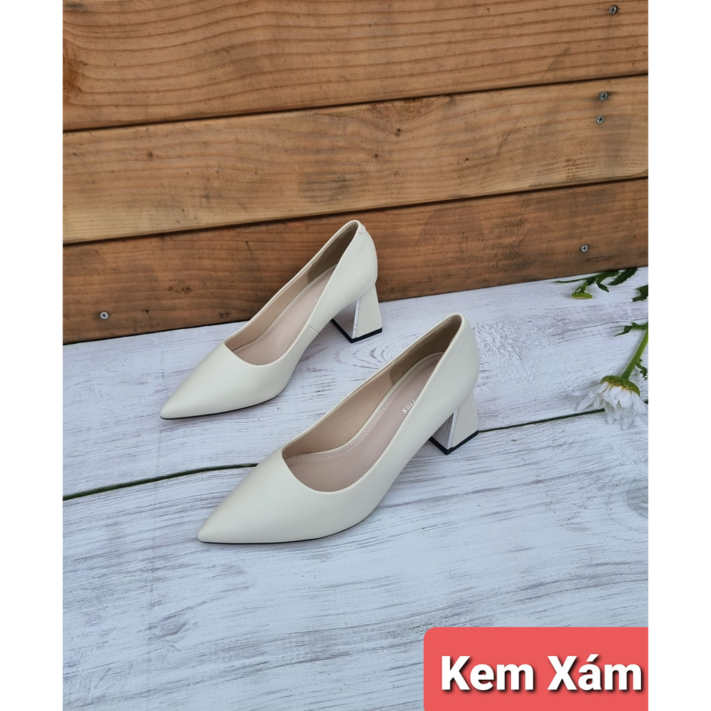 Giày cao gót nữ giày cao gót 5P giày cao gót vuông phối bạc