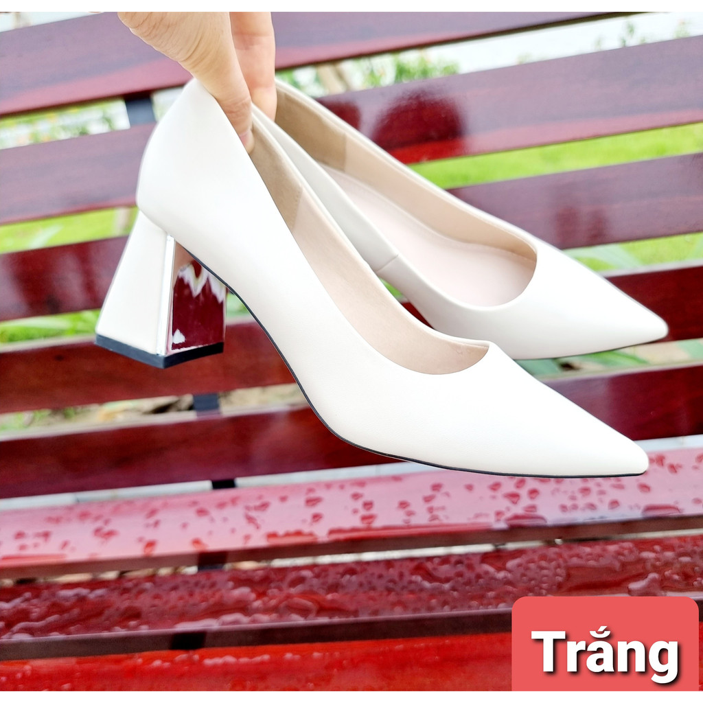 Giày cao gót nữ giày cao gót 5P giày cao gót vuông phối bạc