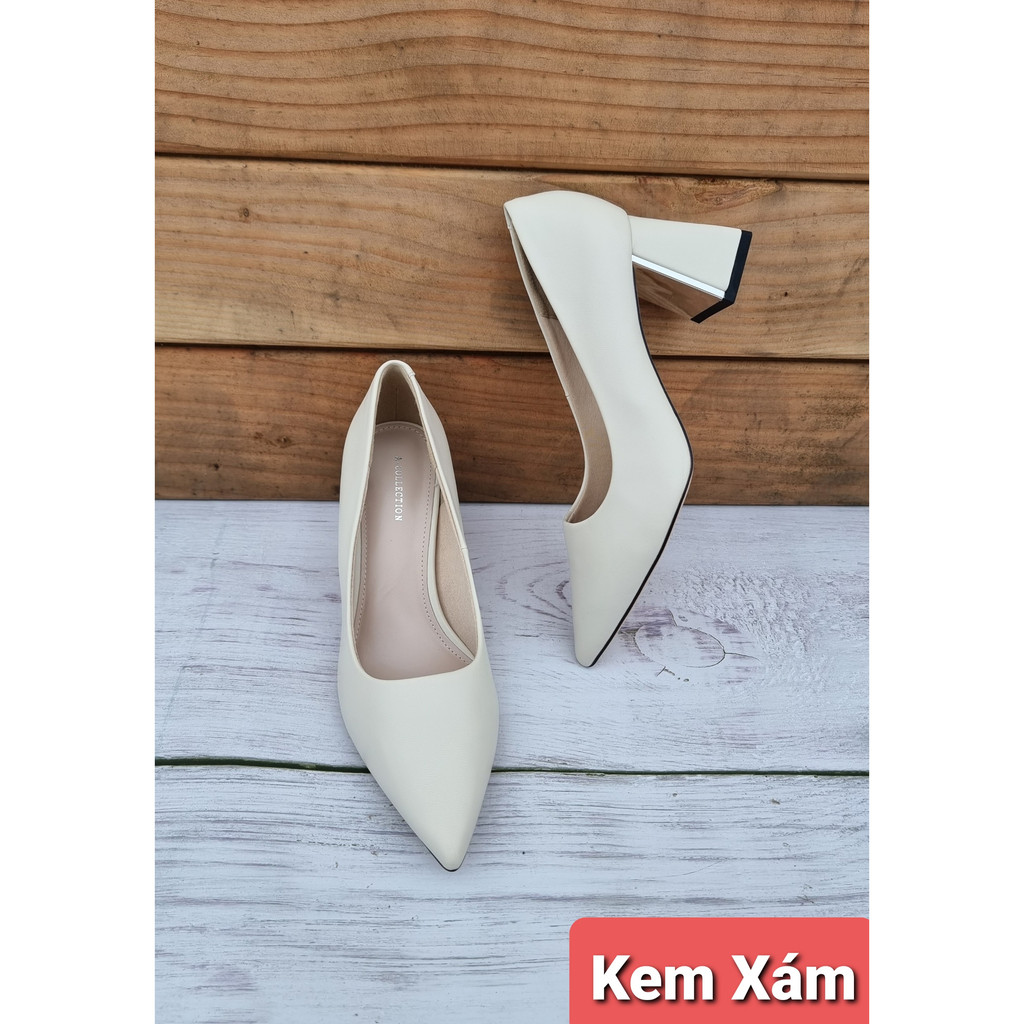 Giày cao gót nữ giày cao gót 5P giày cao gót vuông phối bạc