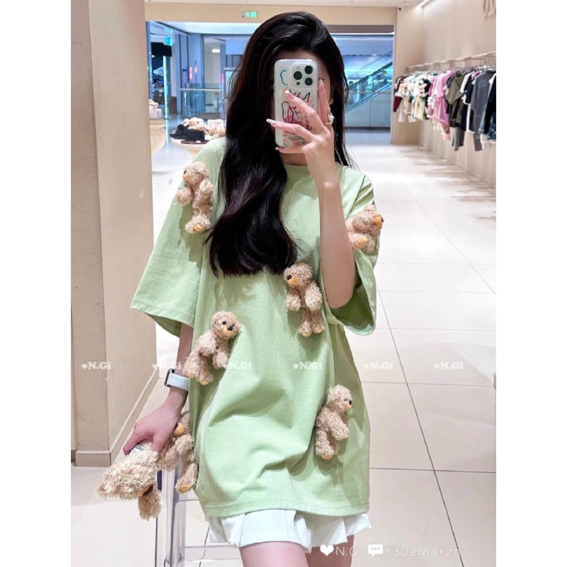 Áo phông 13de marzo đính nhiều gấu bông lưng chữ lông