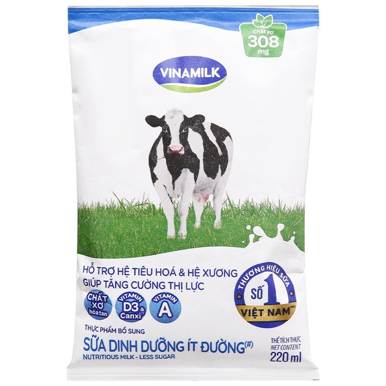 SỮA BỊCH VINAMILK 220ML ĐỦ VỊ DÂU, SOCOLA, ÍT ĐƯỜNG, CÓ ĐƯỜNG, KHÔNG ĐƯỜNG GÓI 220ML