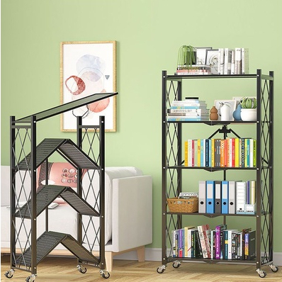 GẤP GON KỆ SẮT Kệ Gấp Gọn Chính Hãng Có Bánh Xe Để Nhà Bếp Phòng Khách 3 4 5 Tầng Đen Trắng