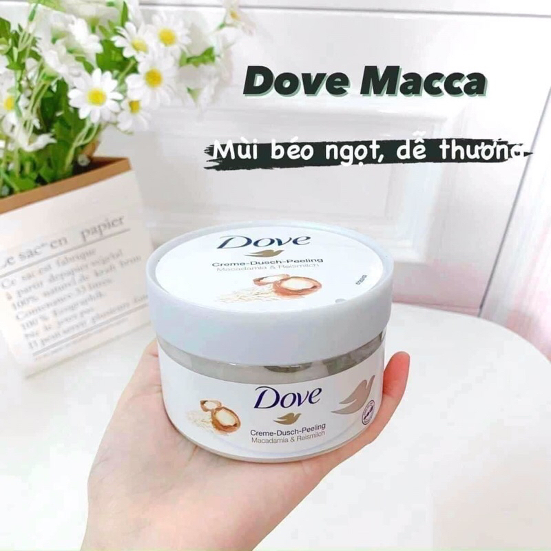 Tẩy tế bào chết body Dove xanh, hồng 225gr bản Đức