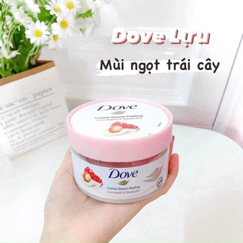 Tẩy tế bào chết body Dove xanh, hồng 225gr bản Đức