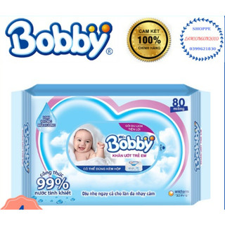 Khăn ướt Bobby không hương -gói 80 miếng