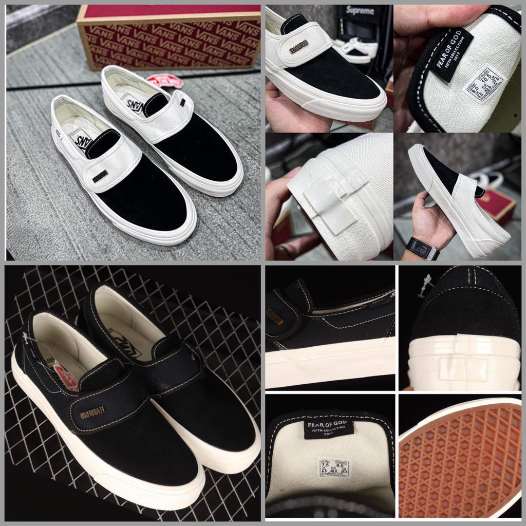 Giày Vans Slip On Strap Fear Of God, Vans Slip On Fear Of God Off White đen trắng hot tren 2022