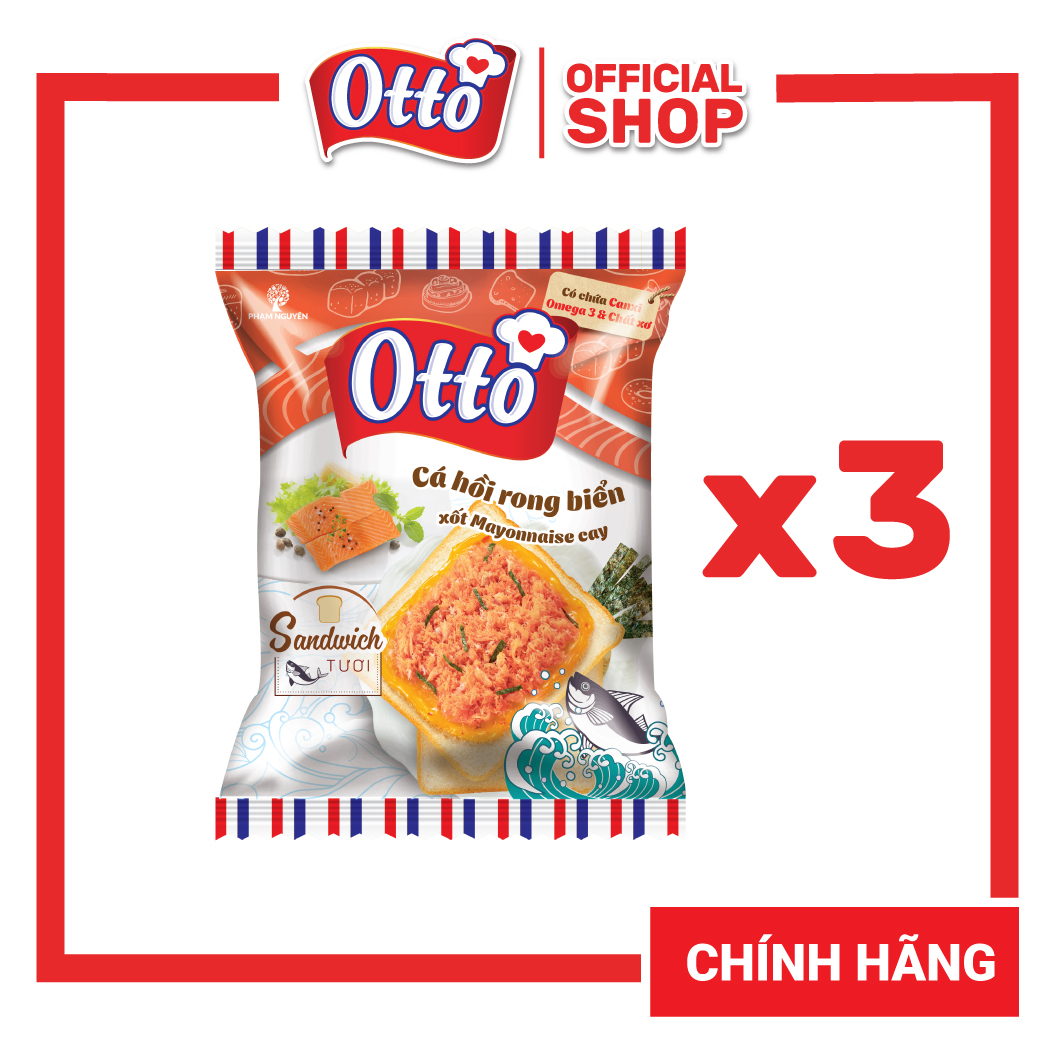CHÍNH HÃNG Combo 3 Bánh Sandwich tươi Chà Bông Cá Hồi Otto 76g
